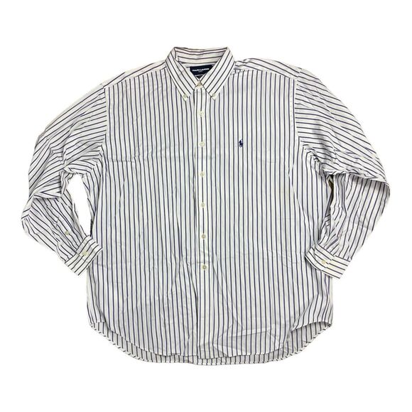 Ralph Lauren Golf Shirt Mens XL Purple Striped Button Down Tilden Cotton Pony LS - Picture 11 of 12